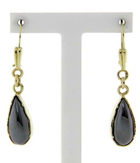 Vintage 14K Gold Drop Earrings with Hematite